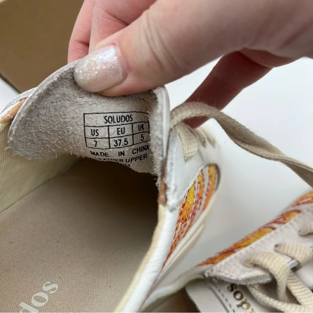 Soludos Hot Stuff Ibiza Platform Sneaker Womens Size 7 White‎ Multi Lace-Up NEW